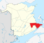 Map of New Brunswick highlighting Westmorland County
