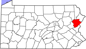 Map of Pennsylvania highlighting Monroe County