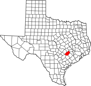 Map of Texas highlighting Fayette County