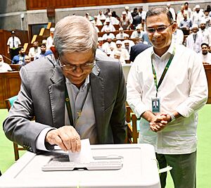 Mirza Fakhrul Islam Alamgir casting vote in presidential election at Jatiya Sangsad Bhaban, 2026-08-20