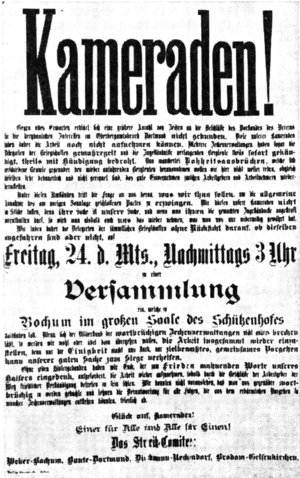 Ruhrgebiet Bergarbeiterstreik 1889 Versammlungsaufruf