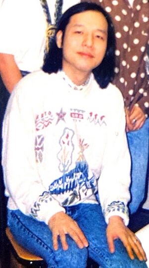Tatsuro Yamashita with Kamasami Kong 1988 (cropped).jpg