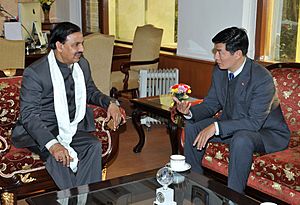 The Minister of State for Culture (Independent Charge), Tourism (Independent Charge) and Civil Aviation, Dr. Mahesh Sharma meeting the Sikyong (Prime Minister) of Central Tibetan Administration (CTA), Dharamsala, H.P