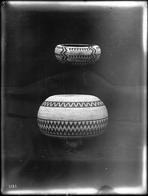 Two Indian baskets on display, ca.1900 (CHS-3285)