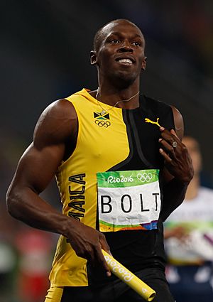 Usain Bolt after 4 × 100 m Rio 2016.jpg