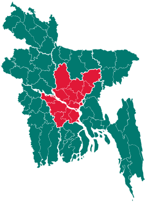 Map of Bangladesh showing Dhaka division