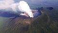 An aerial view of the towering volcanic peak of Mt. Nyiragongo