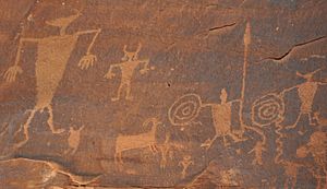 Archaic & Fremont Indian petroglyphs (~6000 B.C. to ~1300 A.D.) (Potash Petroglyphs, along the Colorado River, eastern Utah, USA) 9 (22851794891)