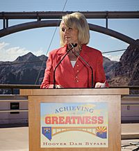 Arizona Governor Jan Brewer addressed at the Dedication of the Mike O’Callaghan-Pat Tillman Memorial Bridge in 2010