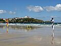 Atlantic Hotel, Newquay, and headland from Tolcarne Beach