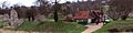 Berkhamsted Castle - Ruins of the external walls, keeper's house, castle motte in background