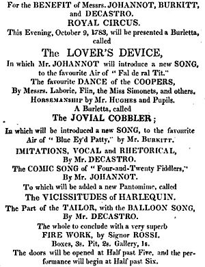 Bill for 'The LOVER'S DEVICE' (Royal Circus, London, 1783)