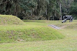 Cannon on earth works at Fort McAllister, GA, US