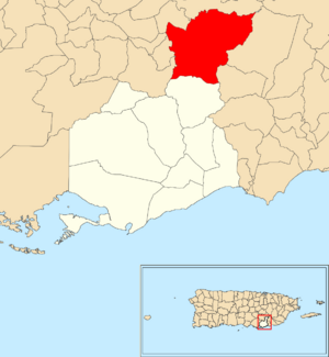 Location of Carite within the municipality of Guayama shown in red