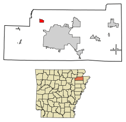 Location of Bono in Craighead County, Arkansas.