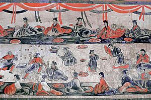 Dahuting tomb banquet scene with jugglers, Eastern Han Dynasty, mural