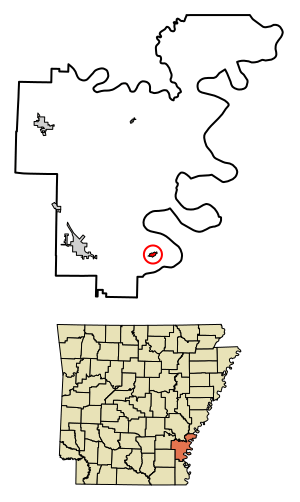 Location of Arkansas City in Desha County, Arkansas.