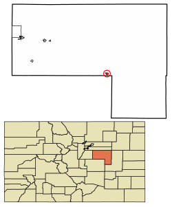 Location of Simla in Elbert County, Colorado.