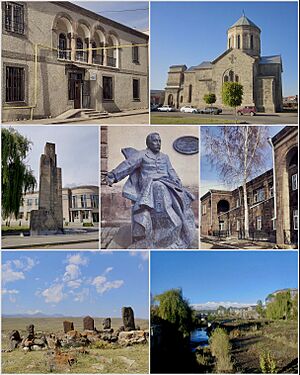 From top left: Gavar Administration • St. Astvatsatsin ChurchWWII Memorial in Downtown GavarHajrapet Khachatryan • Cultural PalaceManuchar Dolak Khachkars • Gavar mountains