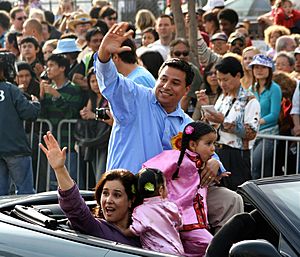 José Huizar and his family during a Chinatown parade