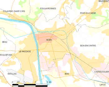 Map of the commune of Agen