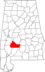 Map of Alabama highlighting Wilcox County