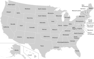 Map of USA States with names white
