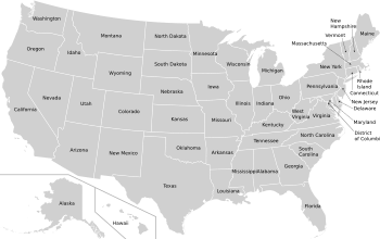 Map of USA States with names white