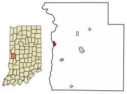 Location of Montezuma in Parke County, Indiana.