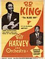 Poster of B.B. King and Bill Harvey (saxophonist) and Orchestra, featuring photos of B.B. King holding his guitar and Evelyn Young playing saxaphone. - 8049g557h files 92a57ed3-1d17-4a52-bda9-53dd48145101