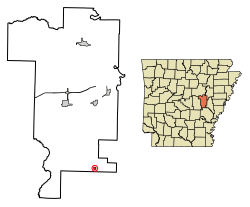 Location of Ulm in Prairie County, Arkansas.