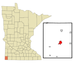 Location of Luvernewithin Rock County and state of Minnesota