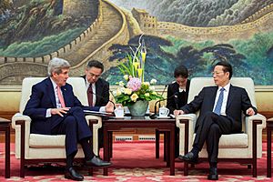 Secretary Kerry Speaks With China Vice Premier Zhang During a Meeting in Beijing
