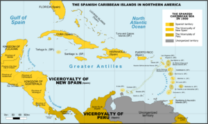 Spanish Caribbean Islands in the American Viceroyalties 1600