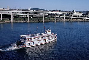 Sternwheeler Columbia Gorge in 1987, on the Willamette River in Portland