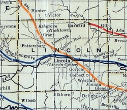 Stouffer's Railroad Map of Kansas 1915-1918 Lincoln County