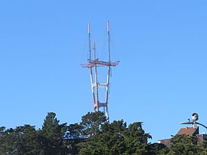 Sutro Tower during antenna modifications, January 2020