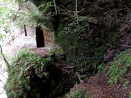 Wallace's Cave entrance, Lugar Gorge, Auchinleck, East Ayrshire.jpg