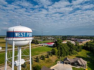 Aerial view of water tower in West Point, NE