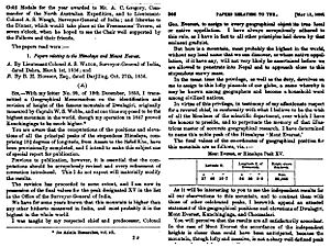 "Papers relating to the Himalaya and Mount Everest" in Proceedings of the Royal Geographical Society of London, Vol. I (1857), p. 346