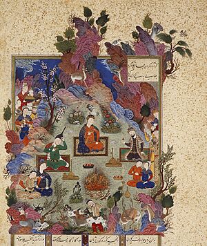 "The Feast of Sada", Folio 22v from the Shahnama (Book of Kings) of Shah Tahmasp MET is1970.301.2.R (cropped)