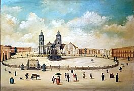 'Vista de la Plaza Mayor de Mexico' (1797) by unidentified painter - Museo Soumaya - Mexico 2024
