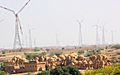 A Wind Energy farm and the Cenotaphs, the ancient and the modern, Jaisalmer Rajasthan India