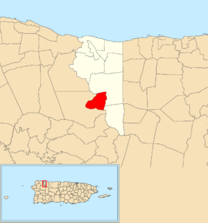Location of Charcas within the municipality of Quebradillas shown in red