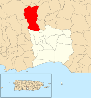 Location of Collores within the municipality of Juana Díaz shown in red