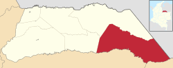 Location of the municipality and town of Cravo Norte in the Arauca Department of Colombia