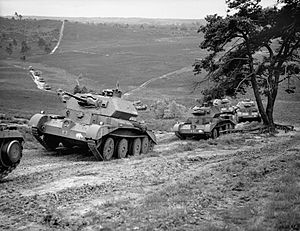 Cruiser Mk IV tanks of 5th Royal Tank Regiment, 3rd Armoured Brigade, 1st Armoured Division, on Thursley Common, Surrey, July 1940. H2483