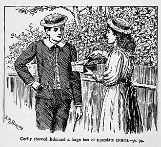 Illustrations by K. M. Skeaping for the Holiday Prize by E. D. Adams-pg-094-Cecily showed Edmund a large box of chocolate creams