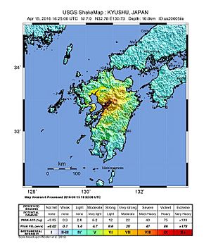 Japan Shakemap 15 April 2016