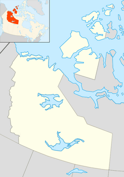 Map of the Northwest Territories in Canada, showing where the Tunnunik impact crater is located.